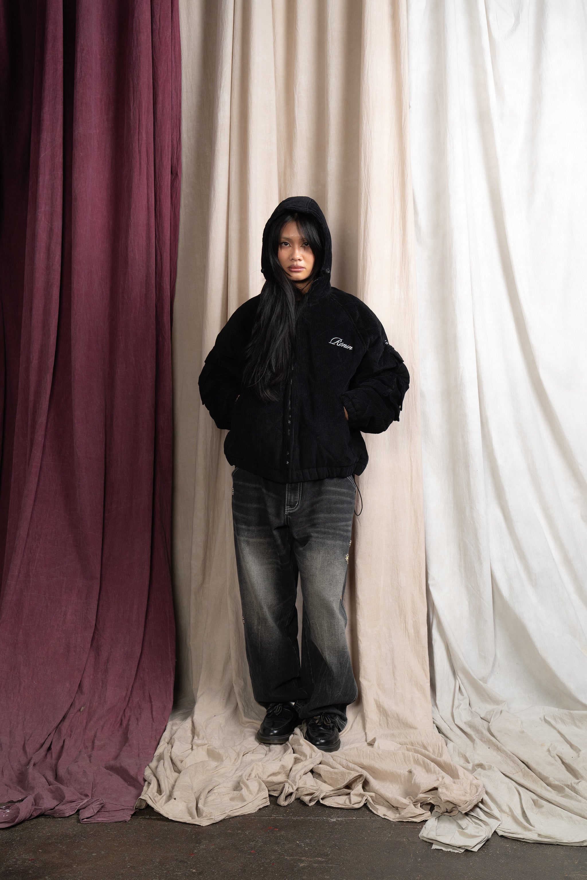 Quilted Lux Script Corduroy Puffer Jacket Black – RŌNIN DIVISION