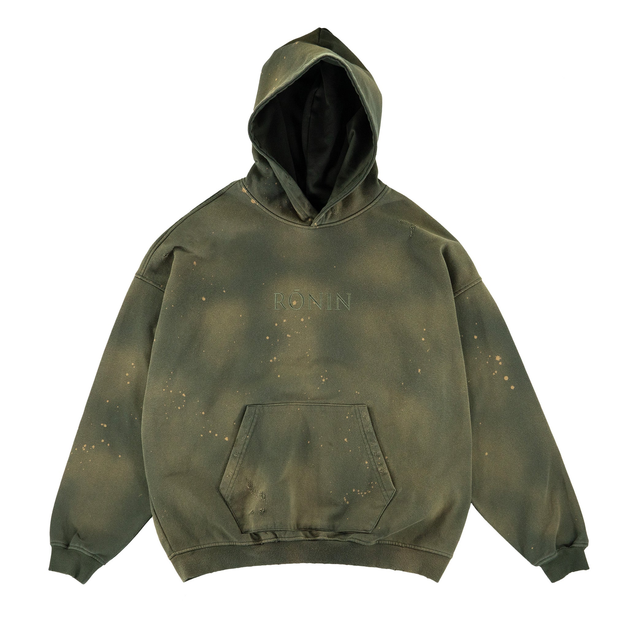 R nin Bleach Splatter Hoodie Olive